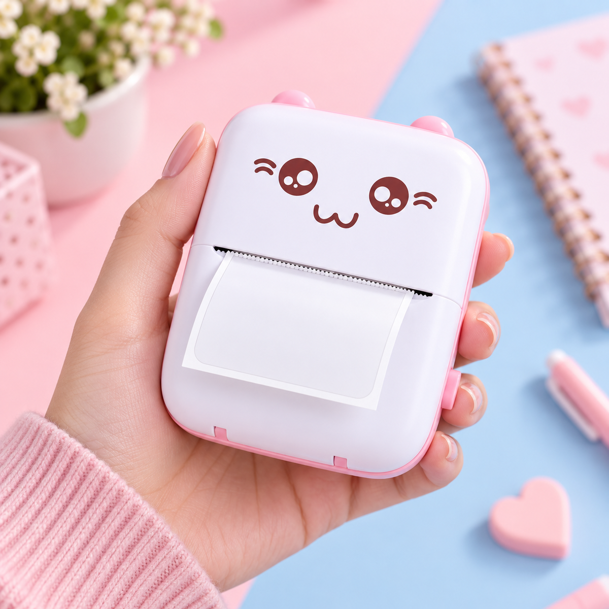 Lifestyle shot - mini thermal printer in hand