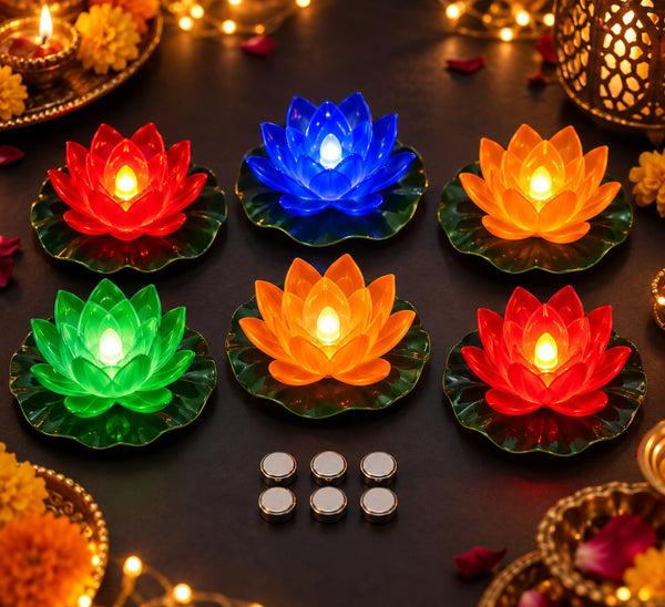 LED Lotus Reflection Water Diya ā Diwali Lights Pack of 12 | Flameless Floating Lotus Lights