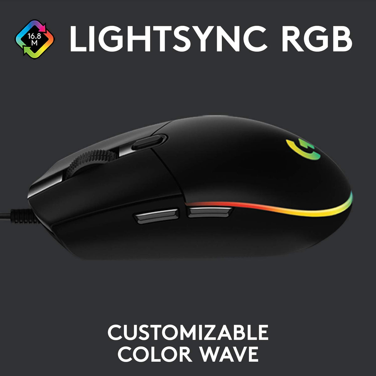 Logitech G102 LIGHTSYNC gaming mouse angle view