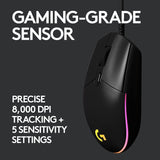 Logitech G102 LIGHTSYNC gaming mouse side profile